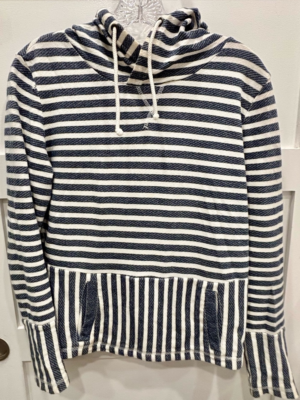 J. Crew Navy and White Striped Hooded Baja Sweatshirt